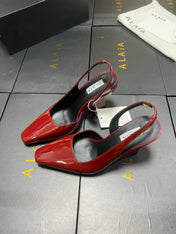 ALAIA 26S WEDGE SLINGBACKS 95 MM IN DARK RED PATENT CALFSKIN