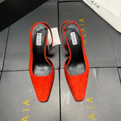 ALAIA 26S WEDGE SLINGBACKS 95 MM IN ORANGE RED SUEDE