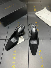 ALAIA 26S WEDGE SLINGBACKS 95 MM IN BLACK SUEDE