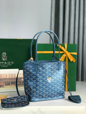 ANJOU MINI BAG 20 IN NAVY BLUE  CALFSKIN AND GOYARDINE CANVAS