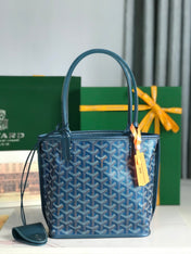 ANJOU MINI BAG 20 IN NAVY BLUE  CALFSKIN AND GOYARDINE CANVAS