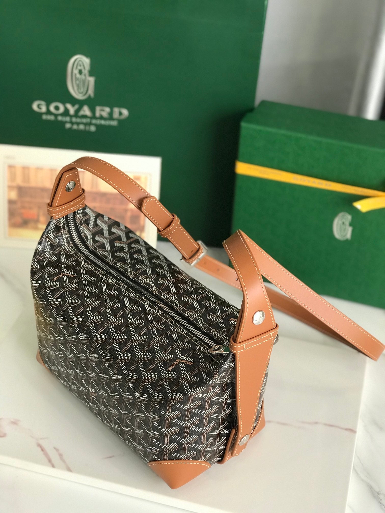 GOYA 26S BOEING 25MM IN BROWN GOYARDINE CANVAS AND CALFSKIN