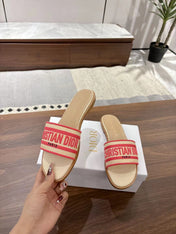 DWAY SLIDES IN BEIGE AND RED TECHNICAL FABRIC