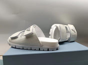 PRADA 26S STRAP SLIDES IN IVORY WHITE CROC EMBOSSED CALFSKIN