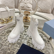 PRADA 26S MONOLITH CHELSEA BOOTS IN WHITE CALFSKIN AND FABRIC