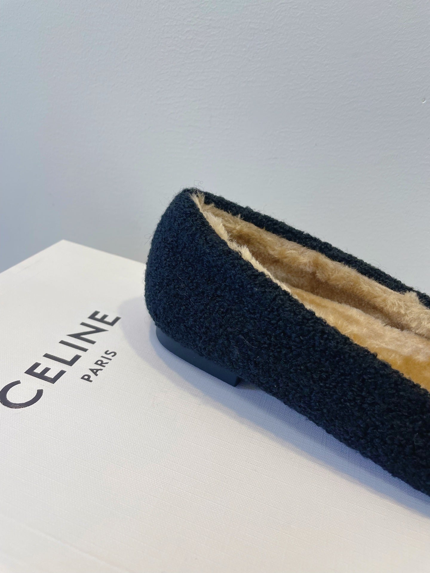 CELINE 26S FLAT SHOES IN BLACK WOOL