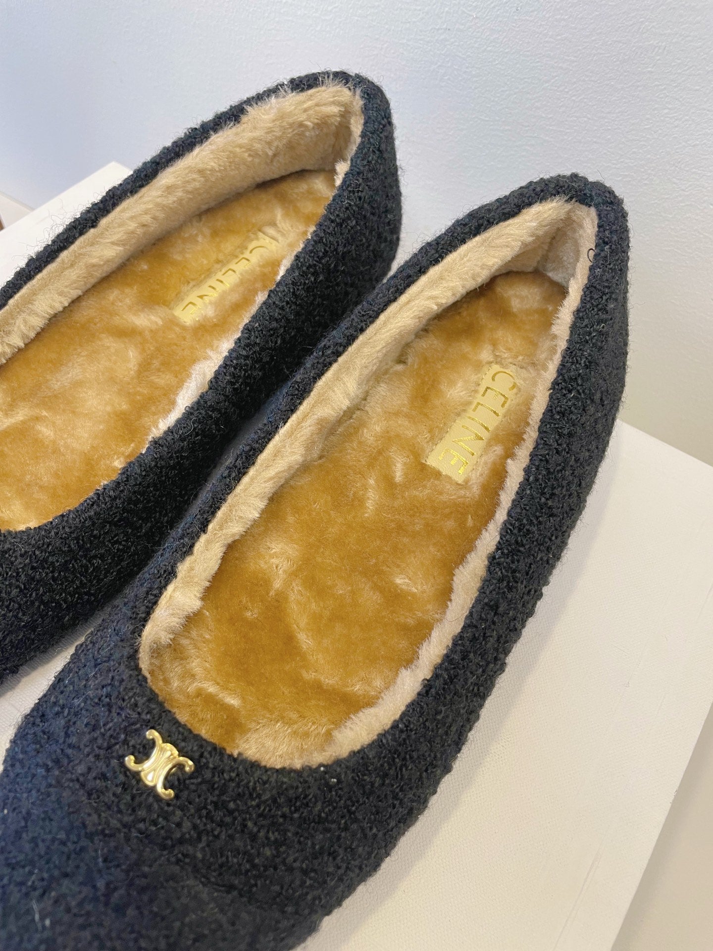 CELINE 26S FLAT SHOES IN BLACK WOOL