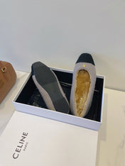 CELINE 26S FLAT SHOES IN GREY AND BLACK WOOL