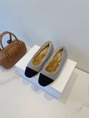 CELINE 26S FLAT SHOES IN GREY AND BLACK WOOL