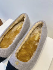 CELINE 26S FLAT SHOES IN GREY AND BLACK WOOL