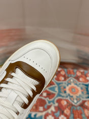 GUCCI 26S SNEAKERS IN WHITE MIX BROWN CALFSKIN