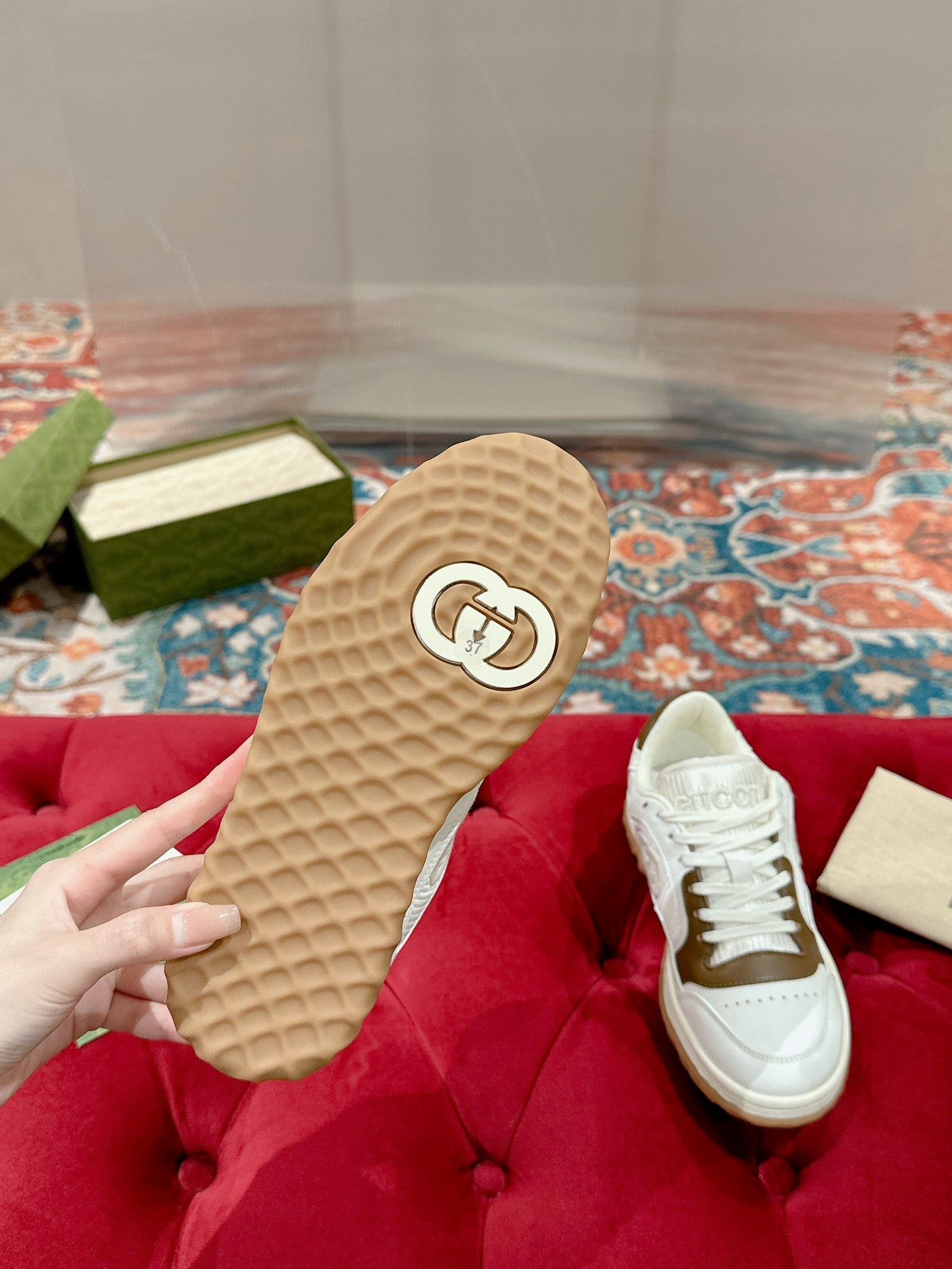GUCCI 26S SNEAKERS IN WHITE MIX BROWN CALFSKIN