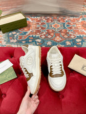 GUCCI 26S SNEAKERS IN WHITE MIX BROWN CALFSKIN