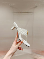 HIGH THONG MULE 55MM IN WHITE CALFSKIN WITH GOLD HARDWARE
