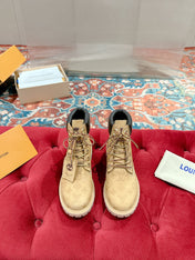 LV X TIMBERLAND ANKLE BOOT IN TORTILLA BROWN MONOGRAM SUEDE