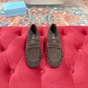 PRADA 26S LOAFERS 25MM IN CHOCOLATE BROWN SUEDE