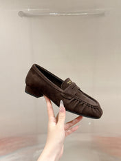 PRADA 26S LOAFERS 25MM IN CHOCOLATE BROWN SUEDE