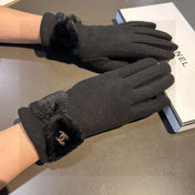 GLOVES IN BLACK WOOL WITH RABBIT FUR 456297