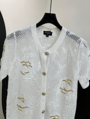 CHANEL 26S BUTTON-UP SHORT-SLEEVE KNIT TOP STYLE 1159