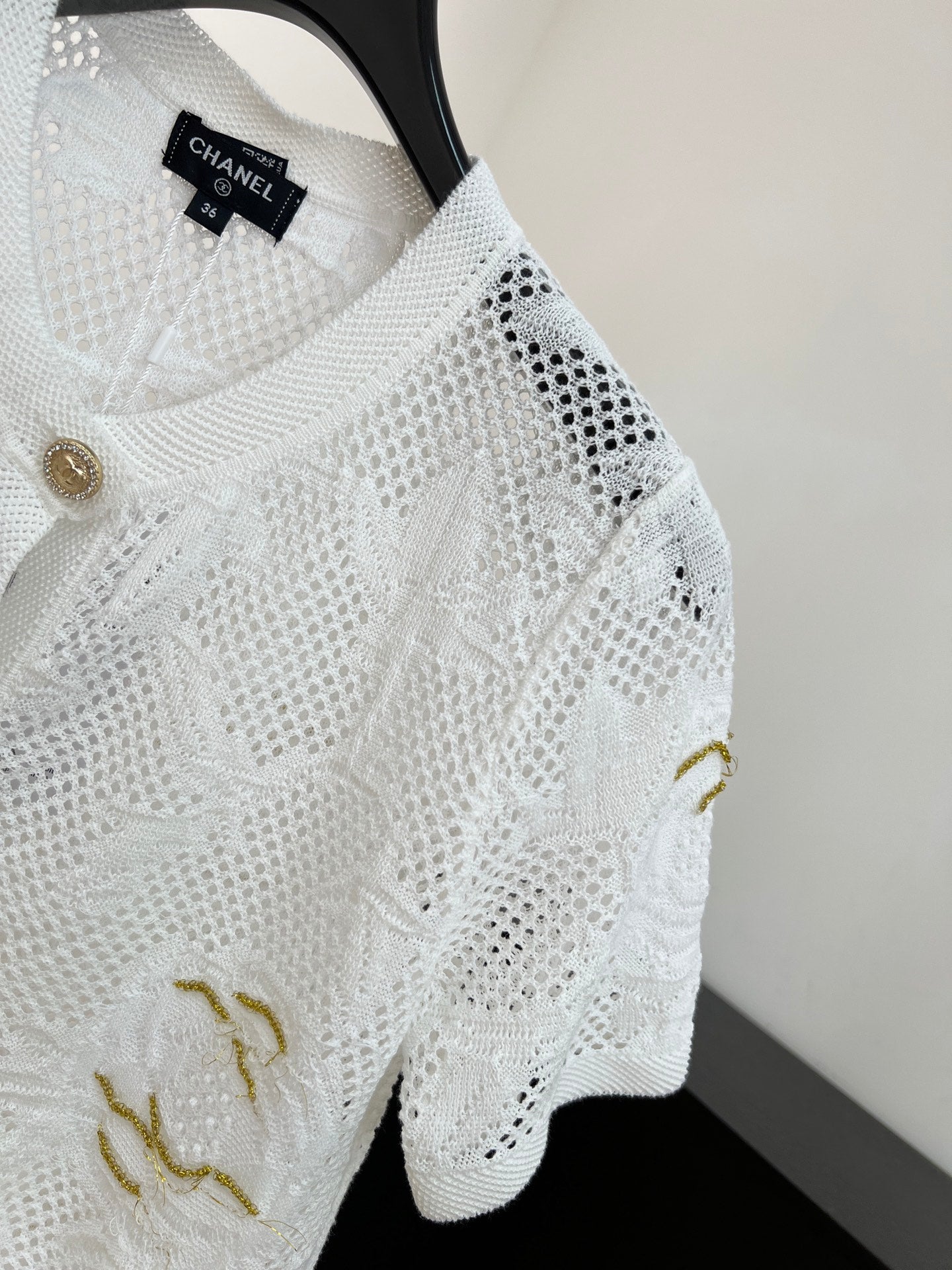 CHANEL 26S BUTTON-UP SHORT-SLEEVE KNIT TOP STYLE 1159