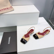 CHANEL 26S FLAT SLINGBACK IN BEIGE LAMBSKIN WITH BLACK CAP TOE