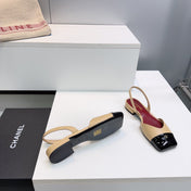 CHANEL 26S FLAT SLINGBACK IN BEIGE LAMBSKIN WITH BLACK CAP TOE