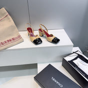 CHANEL 26S SLINGBACK 55 MM IN BEIGE LAMBSKIN WITH BLACK CAP TOE