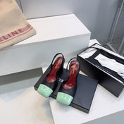 CHANEL 26S SLINGBACK 95 MM IN BLACK LAMBSKIN WITH MINT GREEN CAP TOE