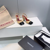 CHANEL 26S SLINGBACK 95 MM IN BEIGE LAMBSKIN WITH BLACK CAP TOE