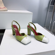 CHANEL 26S SLINGBACK 95 MM IN GREEN LAMBSKIN WITH WHITE CAP TOE