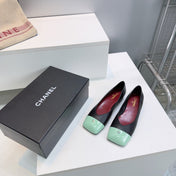 CHANEL 26S FLATS IN BLACK LAMBSKIN WITH MINT GREEN CAP TOE