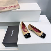 CHANEL 26S FLATS IN BEIGE LAMBSKIN WITH BLACK CAP TOE