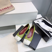 CHANEL 26S FLATS IN GREEN LAMBSKIN WITH WHITE CAP TOE
