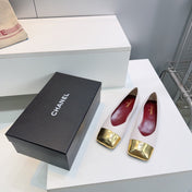 CHANEL 26S FLATS IN WHITE LAMBSKIN WITH GOLD CAP TOE