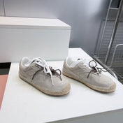 MIUMIU 26S LACE UP ESPADRILLE SNEAKERS IN LIGHT GREY SUEDE ROPE SOLE