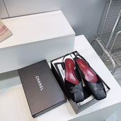 CHANEL 26S FLAT SLINGBACK IN BLACK SUEDE AND LAMBSKIN
