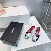 CHANEL 26S FLAT SLINGBACK IN SILVER LAMBSKIN AND BLACK SUEDE