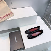 CHANEL 26S SQUARE-TOE FLATS IN BLACK LAMBSKIN AND SUEDE