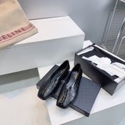CHANEL 26S SQUARE-TOE FLATS IN BLACK CROCODILE-EMBOSSED LAMBSKIN