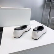 CHANEL 26S SQUARE-TOE FLATS IN WHITE LAMBSKIN WITH BLACK TRIM