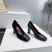 CHANEL 26S SQUARE-TOE HIGH HEELS 95 MM IN BLACK SUEDE AND LAMBSKIN