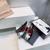 CHANEL 26S SQUARE-TOE HIGH HEELS 95 MM IN SILVER LAMBSKIN AND BLACK SUEDE