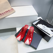 CHANEL 26S HIGH-HEEL MULES 70 MM IN PINK AND RED LAMBSKIN
