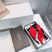 CHANEL 26S HIGH-HEEL MULES 70 MM IN PINK AND RED LAMBSKIN