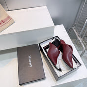 CHANEL 26S HIGH-HEEL MULES 70 MM IN WHITE AND RED LAMBSKIN