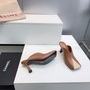 CHANEL 26S HIGH-HEEL MULES 70 MM IN BROWN AND BEIGE LAMBSKIN