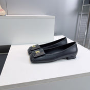 CHANEL 26S SQUARE-TOE BALLET FLATS IN BLACK LAMBSKIN