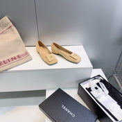 CHANEL 26S SQUARE-TOE BALLET FLATS IN BEIGE SUEDE