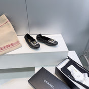 CHANEL 26S BALLERINA FLATS IN BLACK WITH WHITE TRIM LAMBSKIN