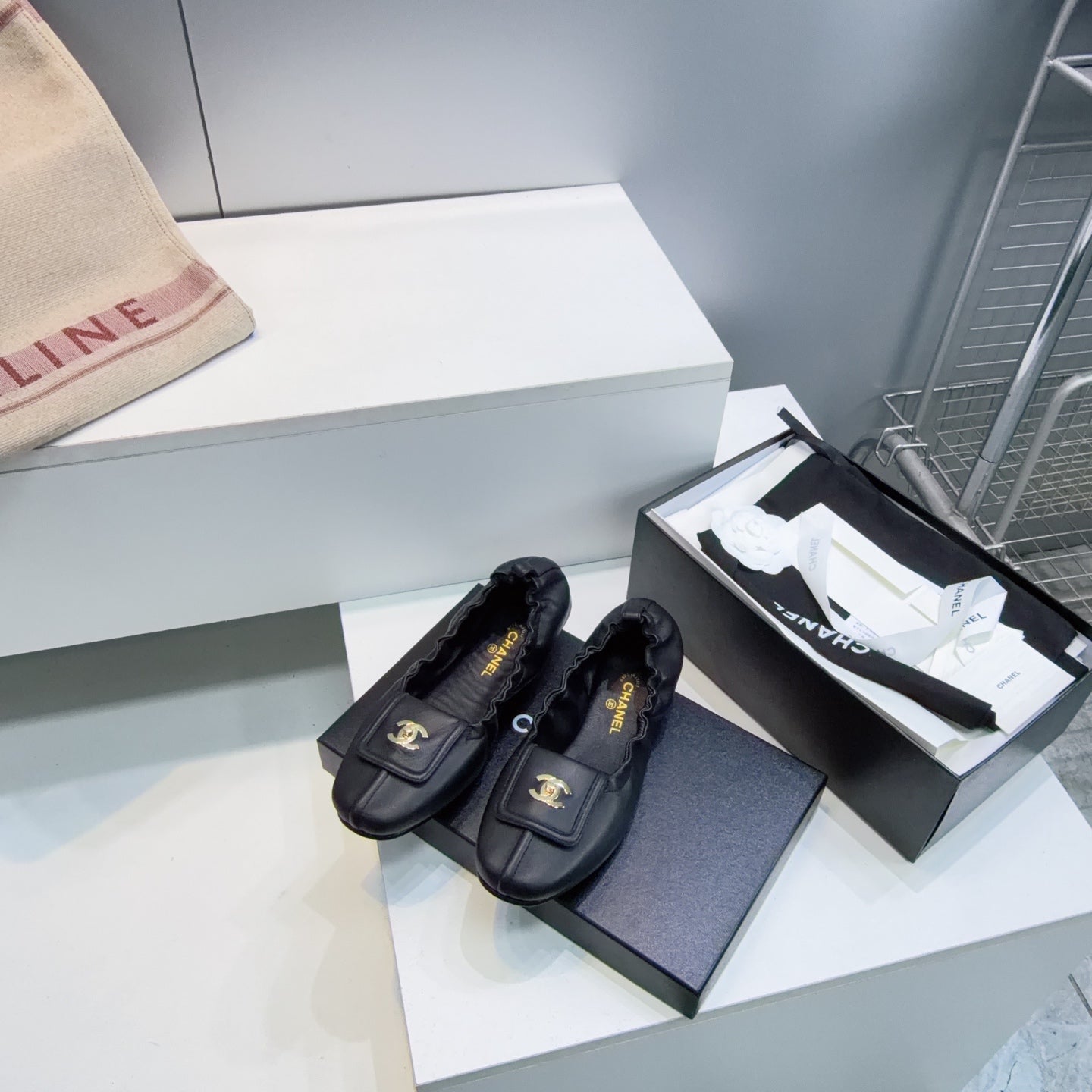 CHANEL 26S BALLERINA FLATS IN BLACK LAMBSKIN